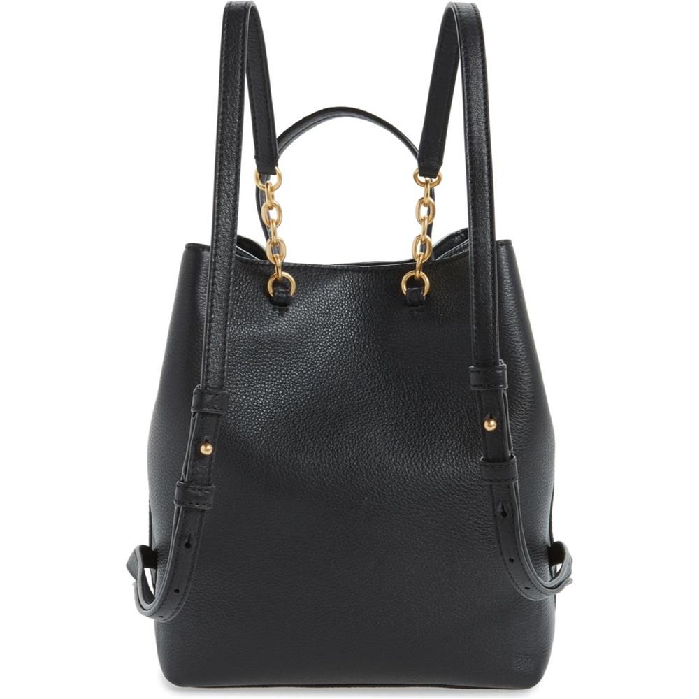 Tory Burch Georgia Leather Backpack Bucket Bag Black Purse - Picture 2 of 9